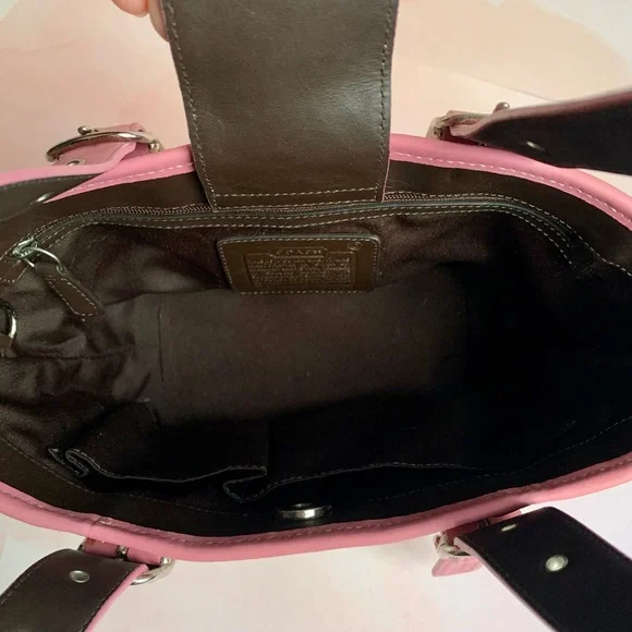 COACH Pink Tote Cream Woven Straw Handbag B04K4467 - Picture 7 of 8